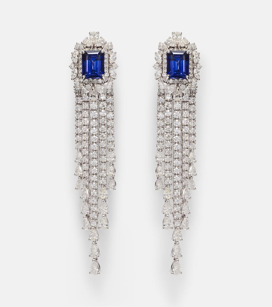 Reign Supreme 18kt white gold drop earrings with diamonds and sapphires