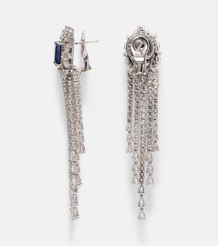 Reign Supreme 18kt white gold drop earrings with diamonds and sapphires
