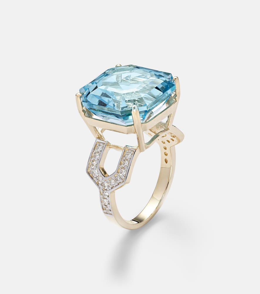 14kt gold ring with topaz and diamonds