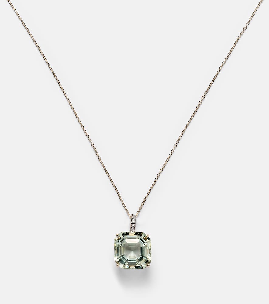 14kt gold necklace with green amethyst and diamonds
