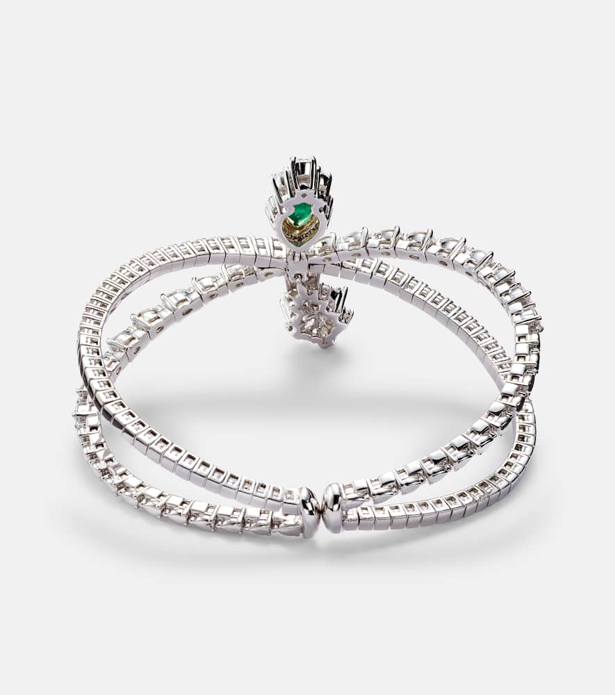 Reign Supreme 18kt white gold bangle with diamonds and emerald