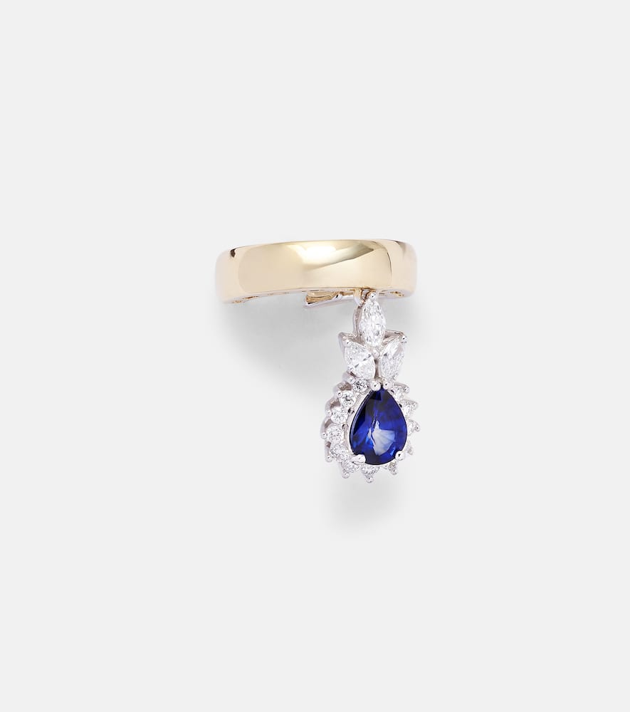 Whisper Ear 18kt gold ear cuff with diamonds and sapphire