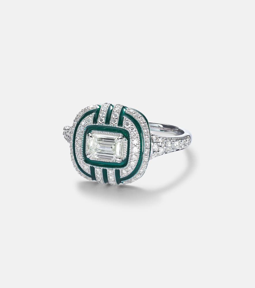 Art Deco 18kt white gold and enamel ring with diamonds