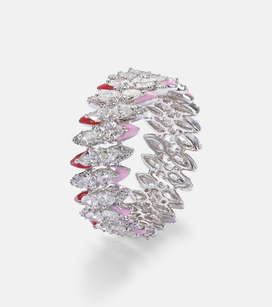 18kt white gold and enamel ring with diamonds