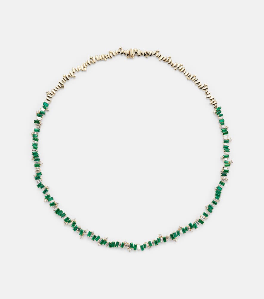 Bold Burst 18kt gold necklace with diamonds and emerald