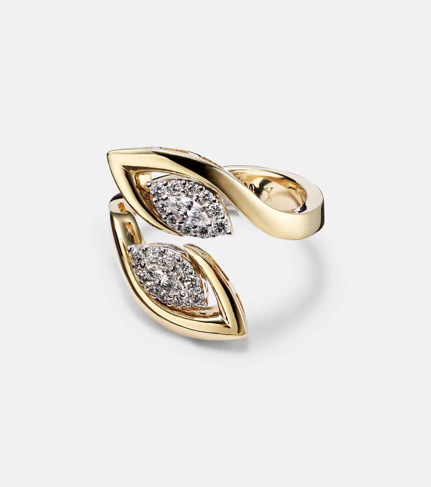 Golden Strands 18kt white and yellow gold ring with diamonds