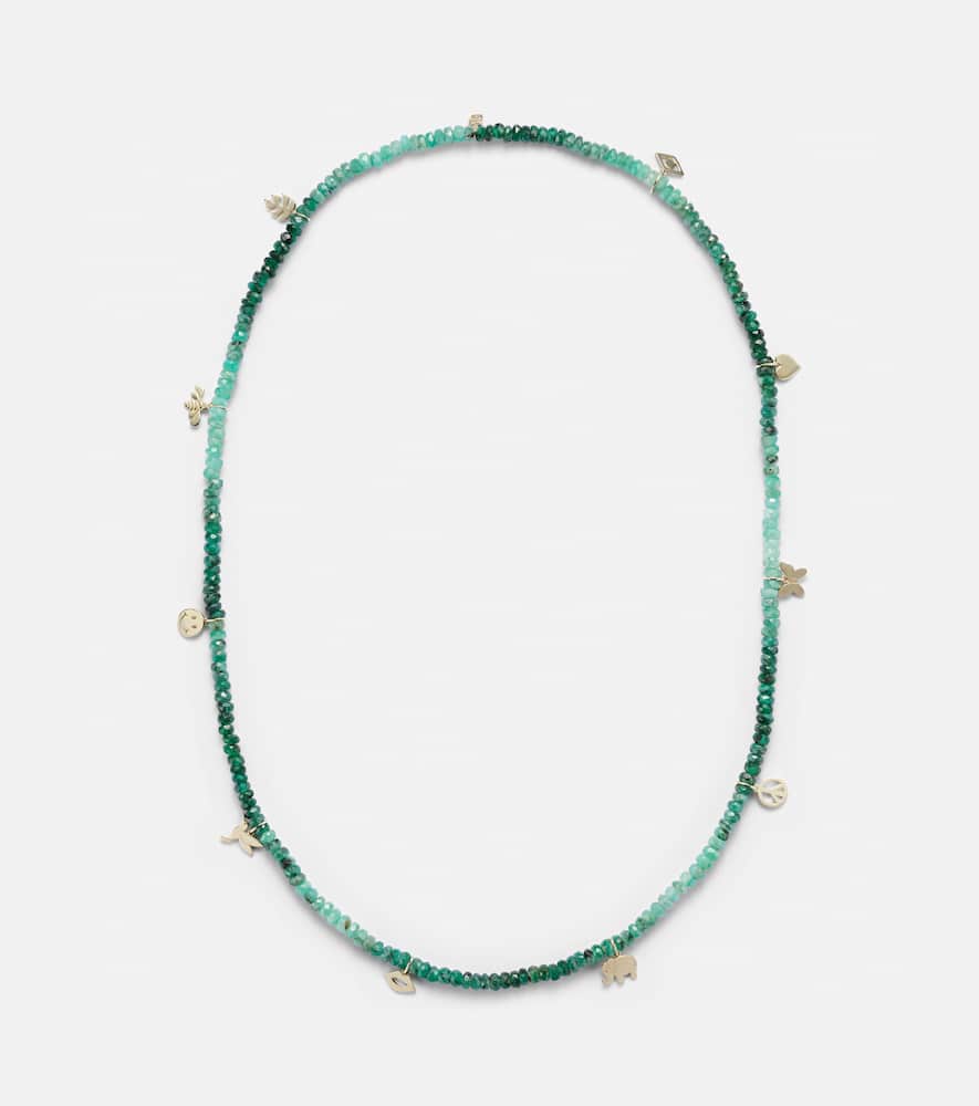 14kt gold charm necklace with emeralds