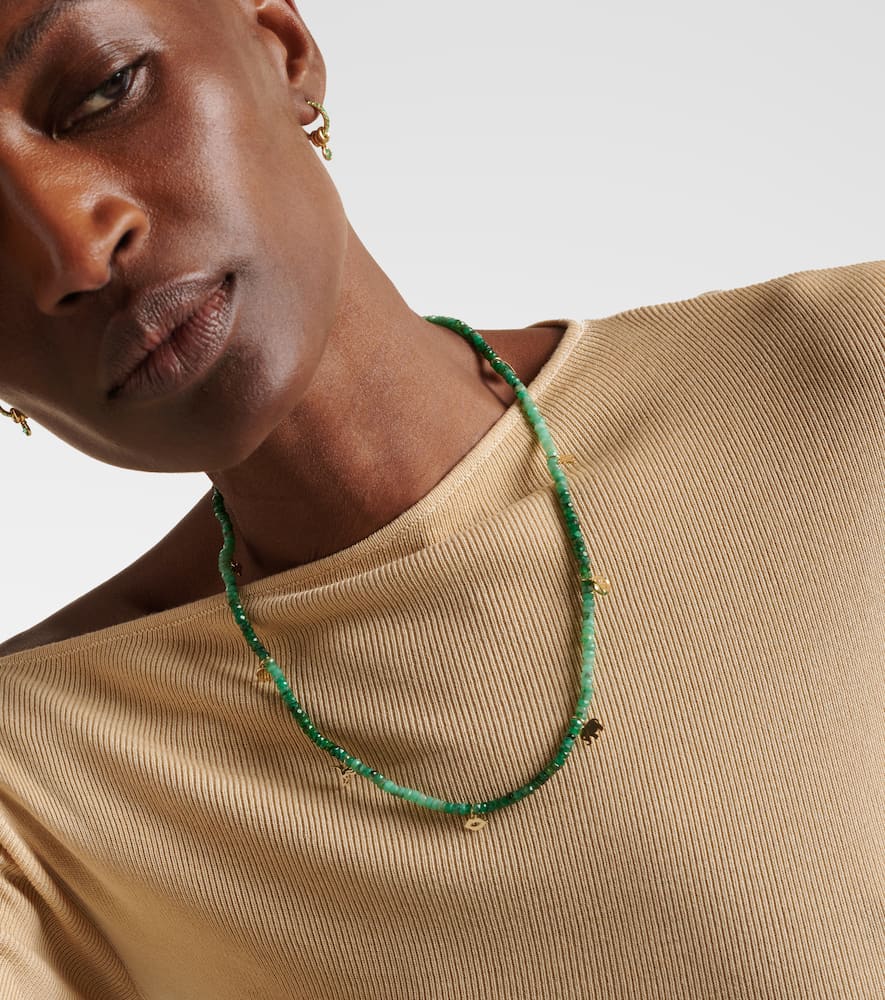 14kt gold charm necklace with emeralds