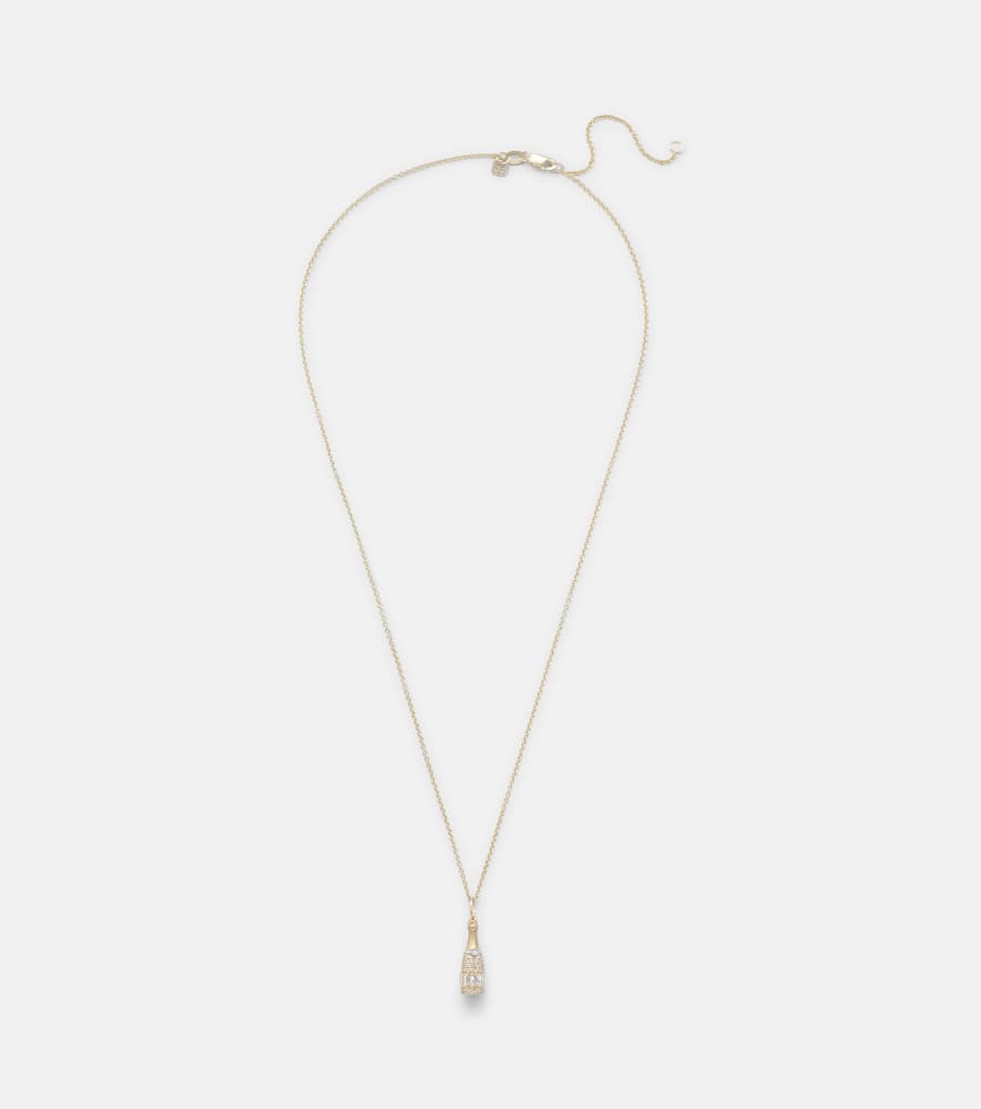 Champagne Bottle 14kt gold pendant necklace with diamonds