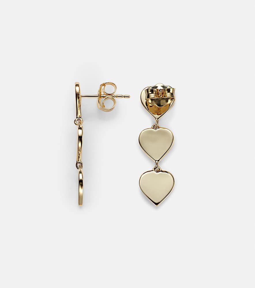 Pure Three Heart Linear 14kt gold earrings