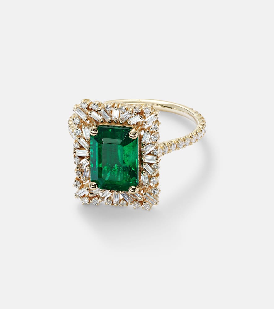 18kt gold ring with emerald and diamonds