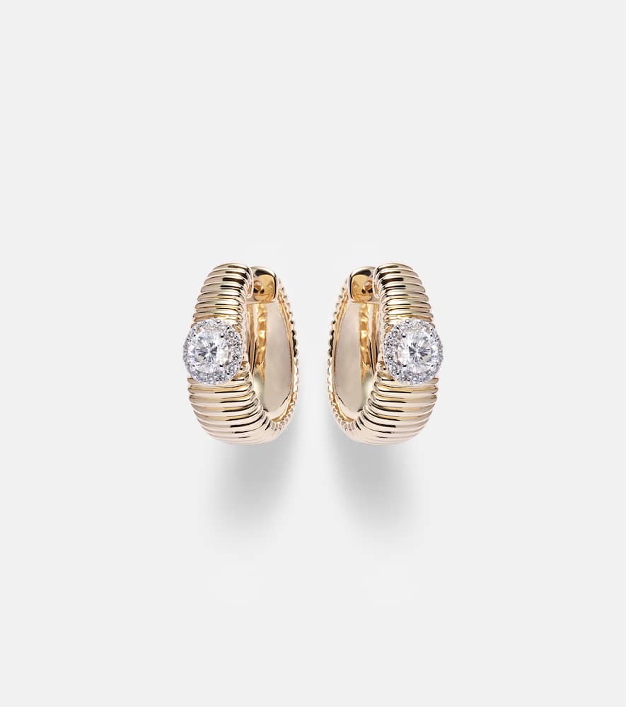 Disco 14kt gold huggies with diamonds