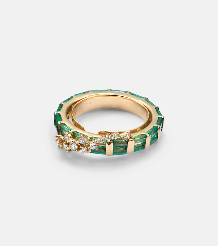 Scatter 18kt gold ring with emeralds and diamonds