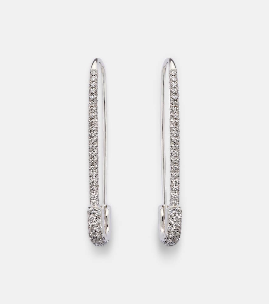 Extra Large Safety Pin 18kt white gold earrings with diamonds