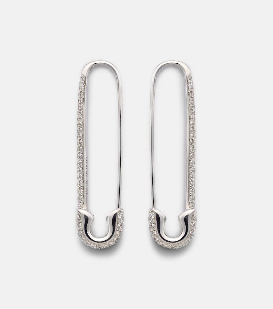 Extra Large Safety Pin 18kt white gold earrings with diamonds