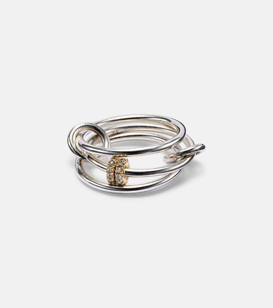Sterling silver and 18kt gold linked rings with diamonds