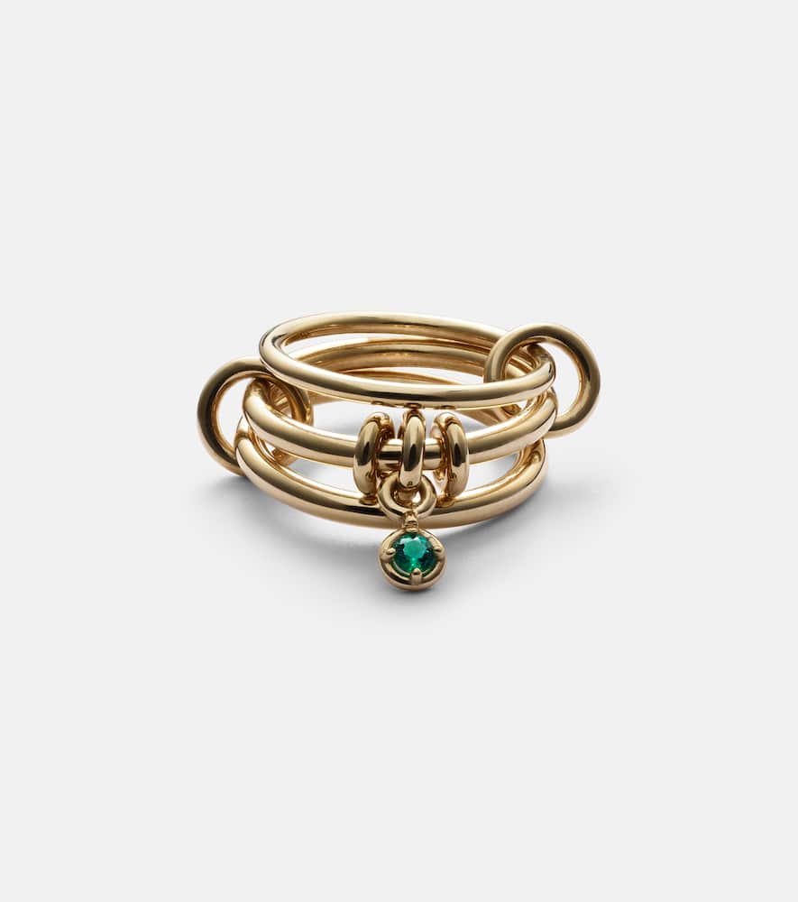 Piera 18kt gold linked rings with emerald
