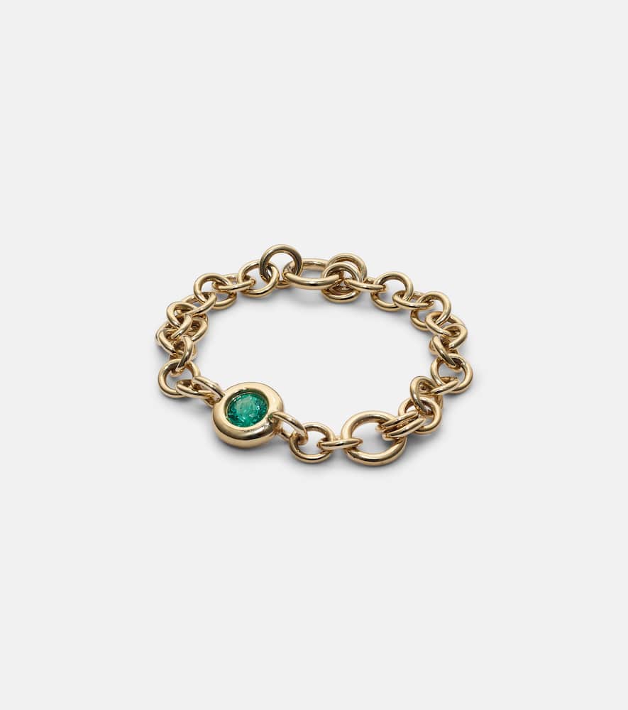 Gravity Estrella 18kt gold chain ring with emerald