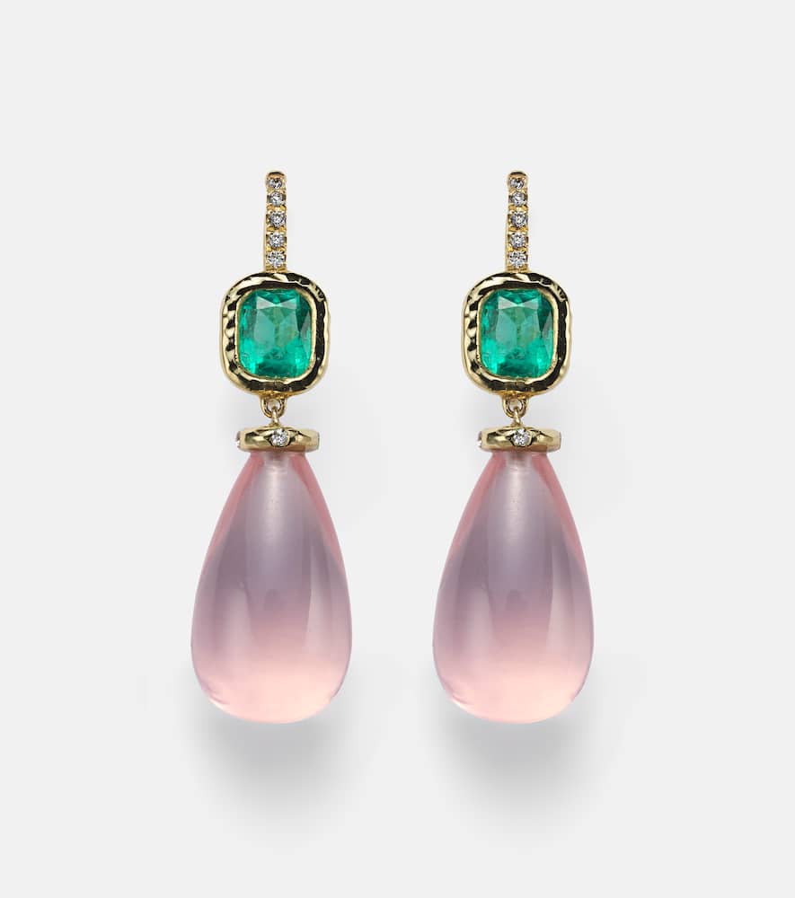 Rose Garden 18kt gold drop earrings with gemstones