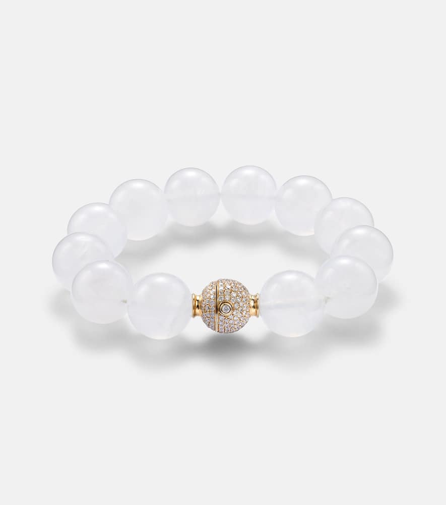 Riviera Orb beaded 18kt gold bracelet with moonstone and diamonds