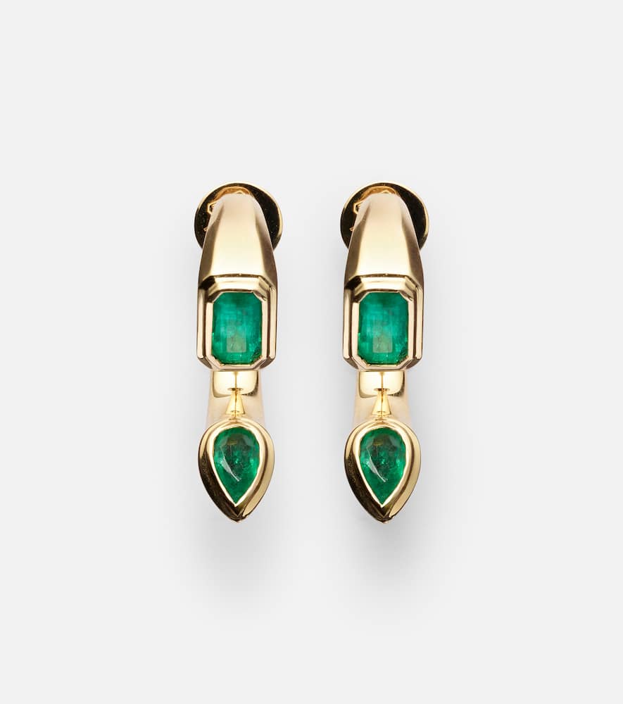 Bypass 18kt gold earrings with emeralds
