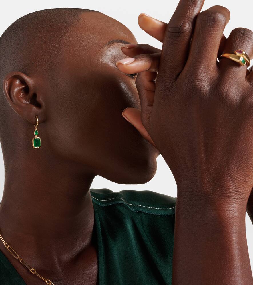 Illusion 18kt gold drop earrings with emeralds