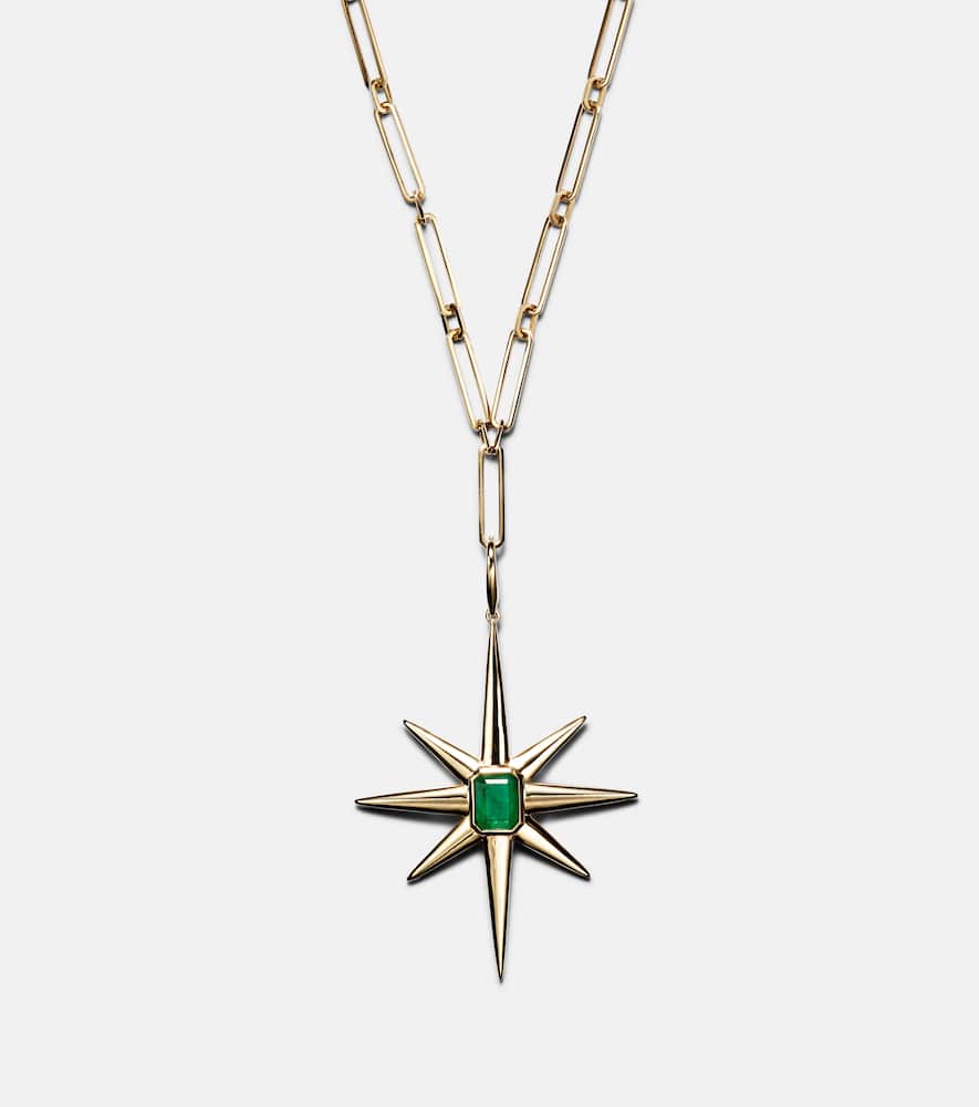 Starburst 18kt gold necklace with emerald and diamonds