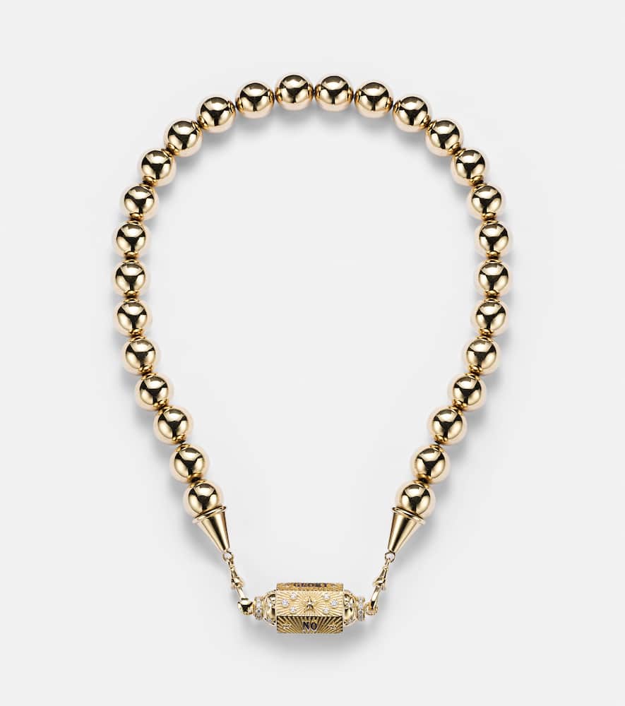 No Risk No Glory 18kt gold locket necklace with diamonds