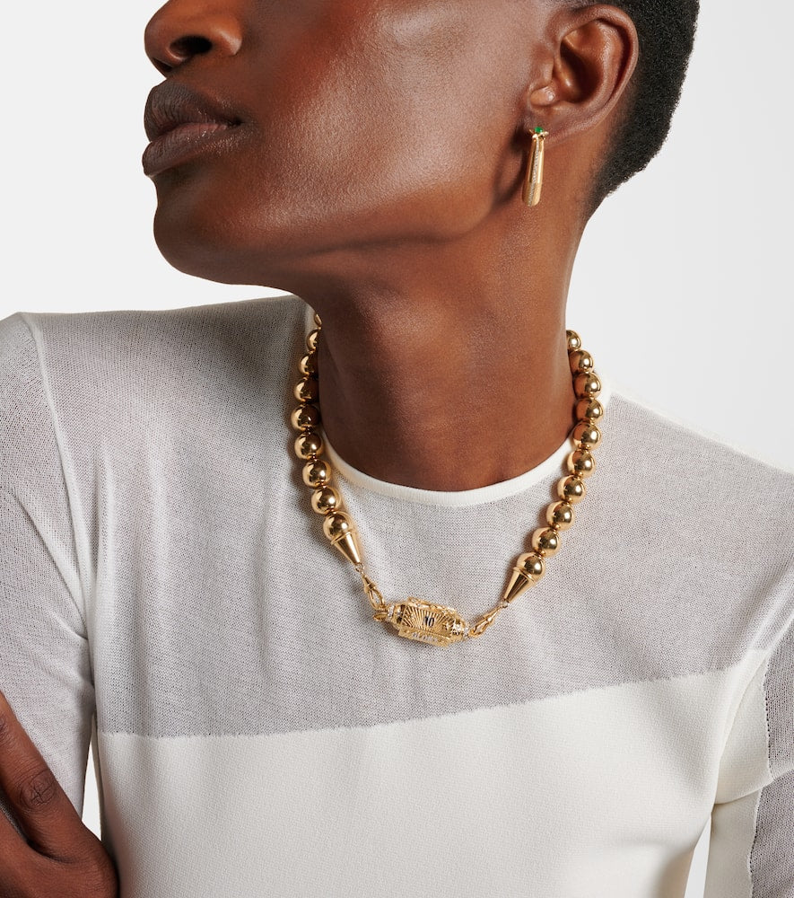 No Risk No Glory 18kt gold locket necklace with diamonds