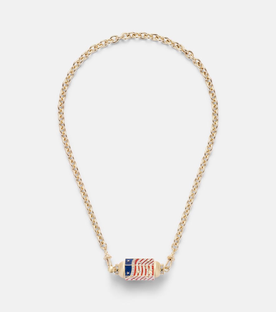 USA 18kt gold and enamel locket necklace with diamonds