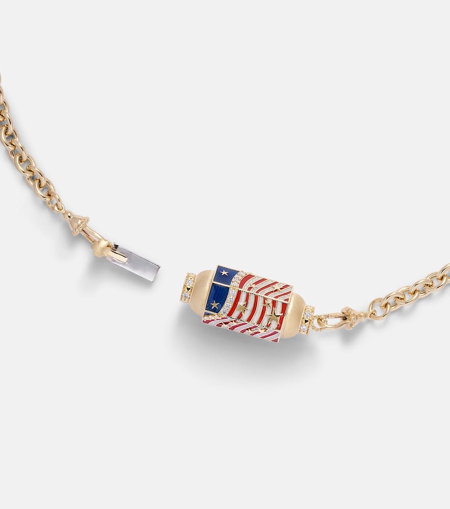 USA 18kt gold and enamel locket necklace with diamonds