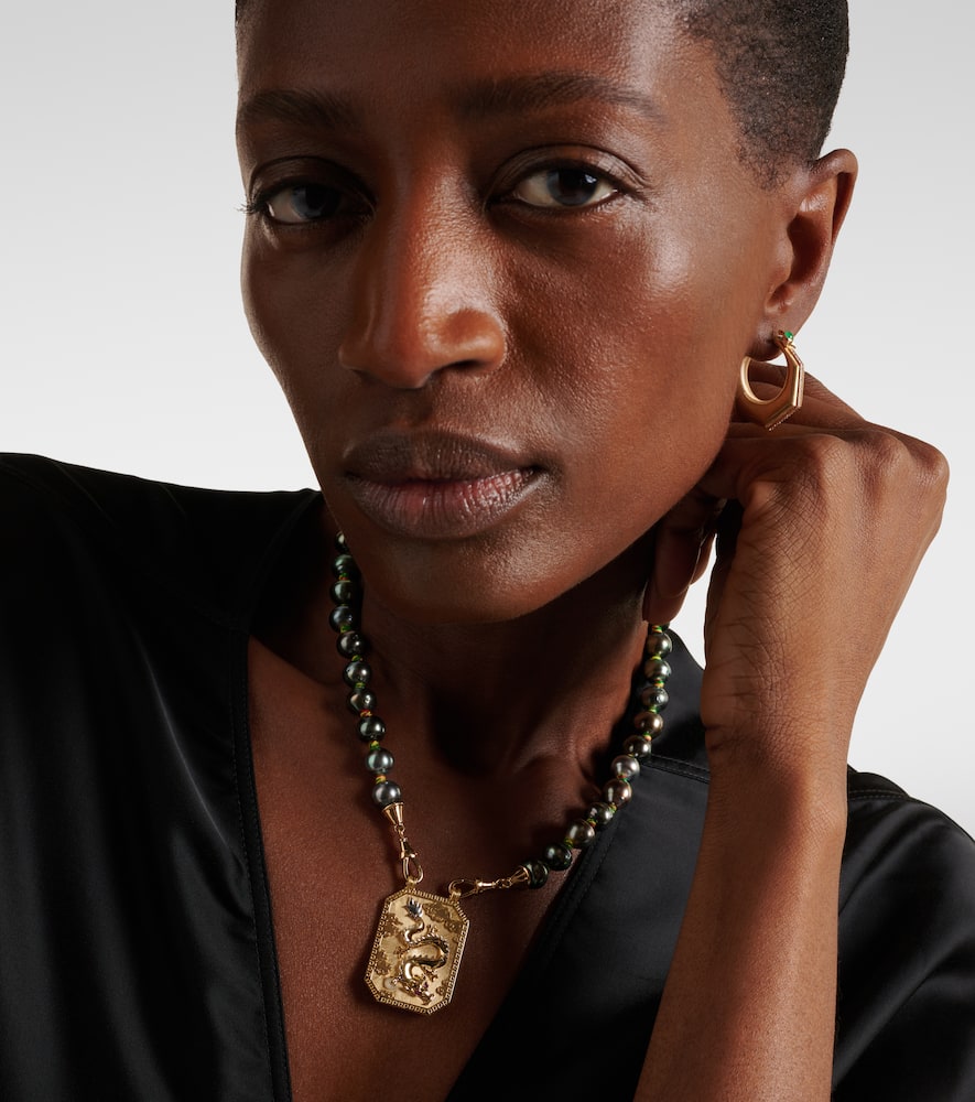 Dragon 18kt gold necklace with pearl and rubies