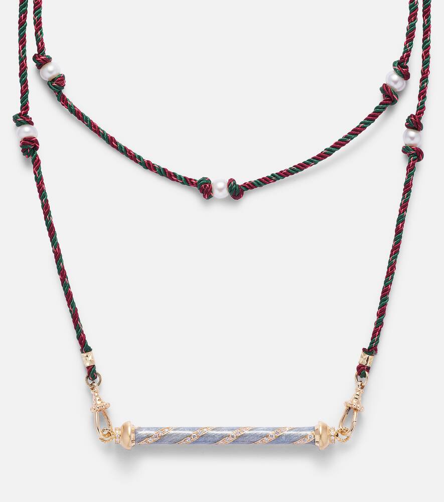 Candy Cane 18kt gold necklace with diamonds and enamel