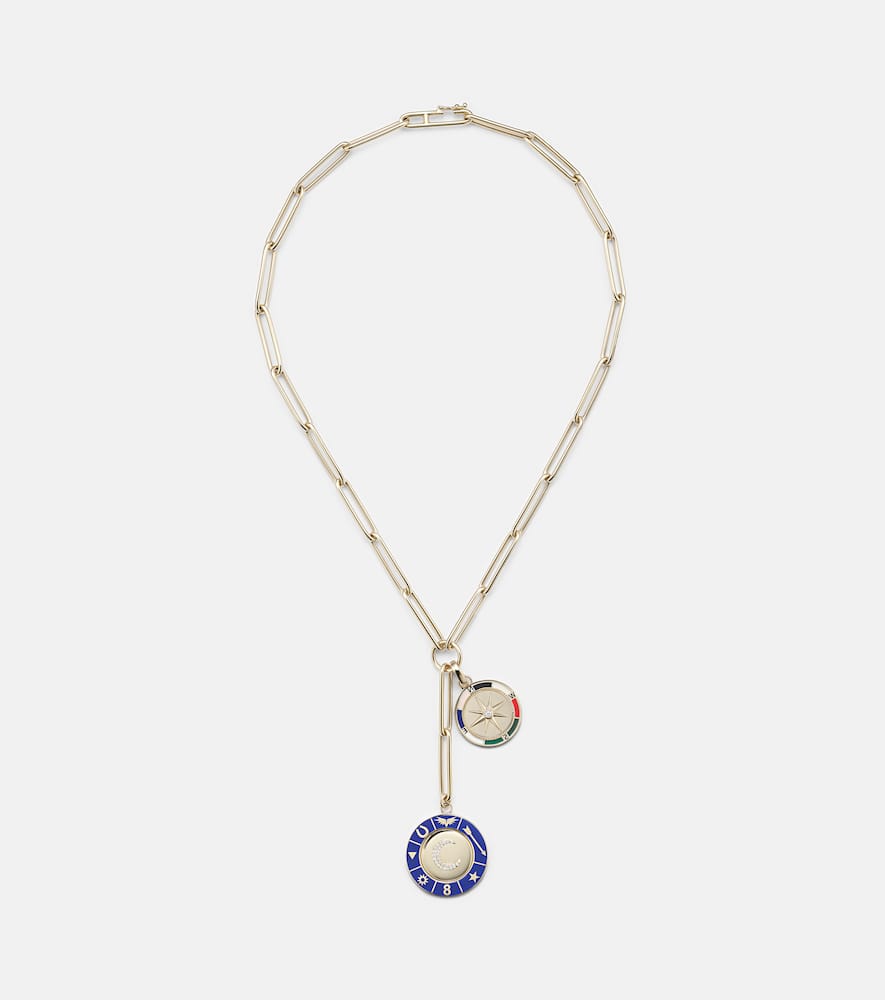 Crescent & Internal Compass 18kt gold necklace with diamonds