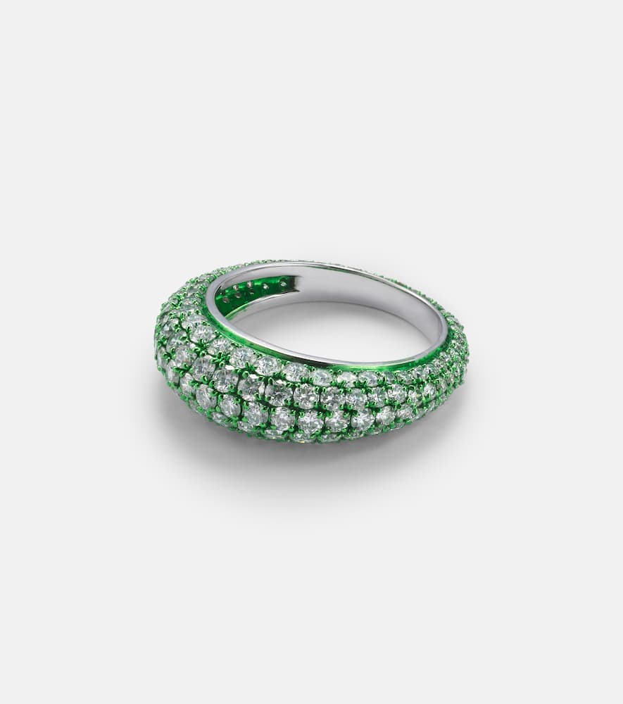 Lime Disco 18kt white gold ring with diamonds