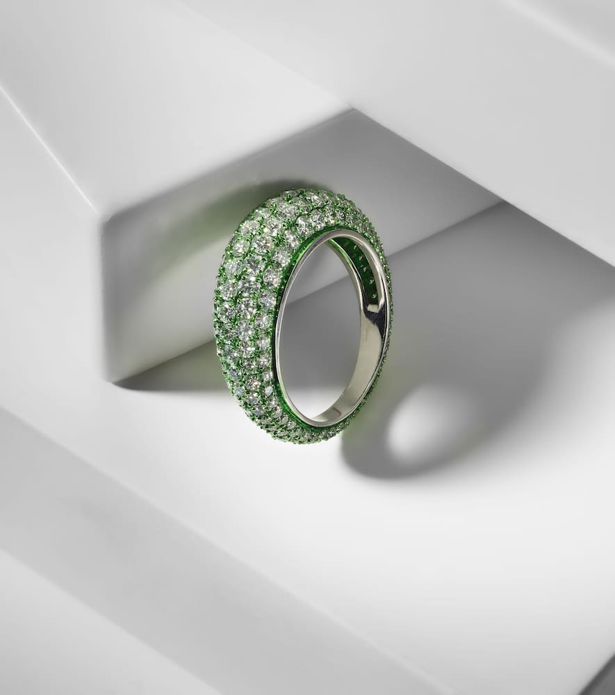 Lime Disco 18kt white gold ring with diamonds