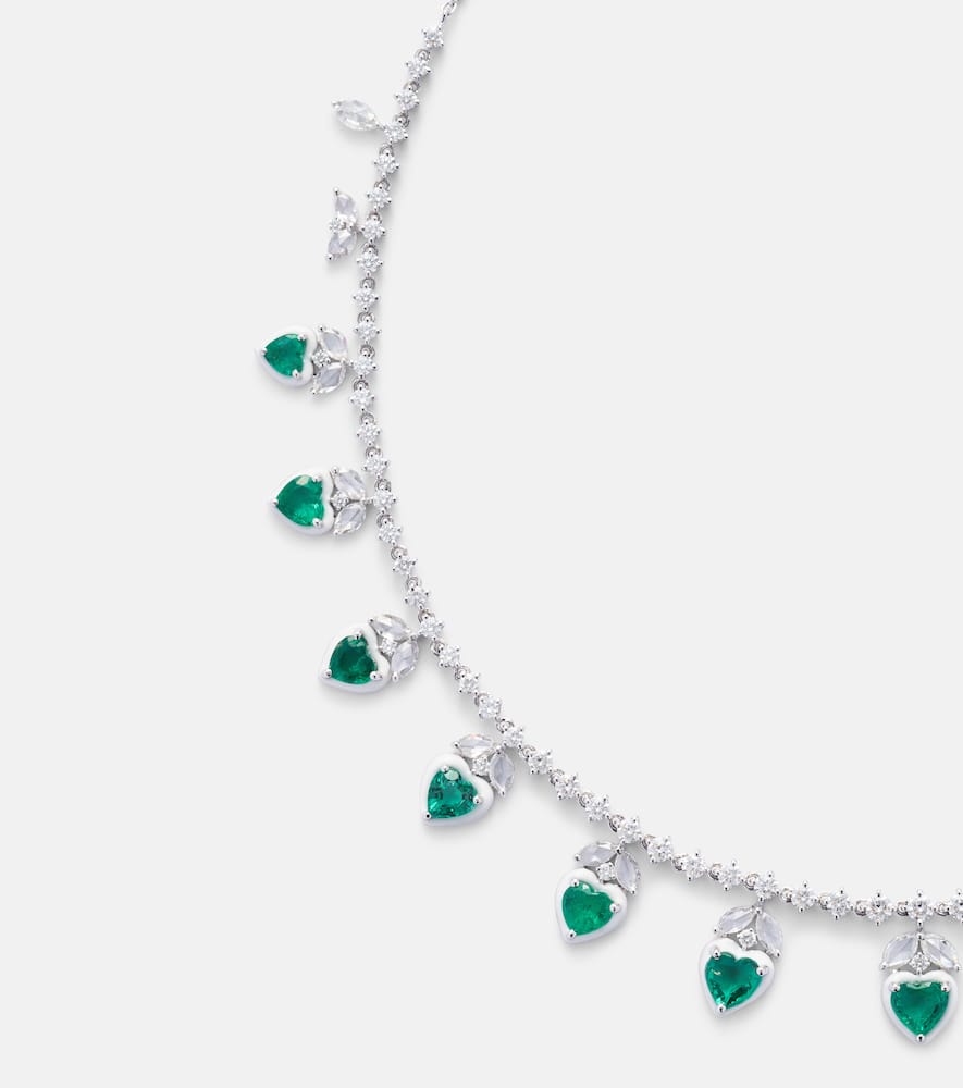 18kt white gold choker with emeralds and diamonds