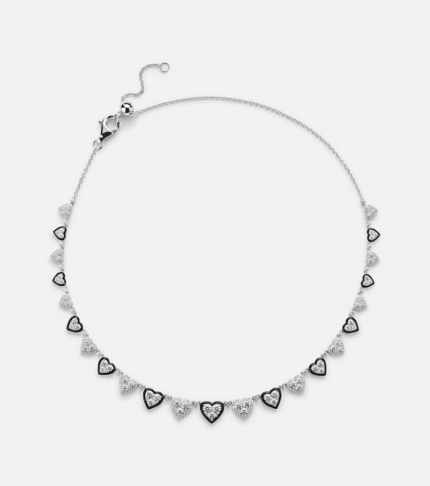 18kt white gold and enamel choker with diamonds