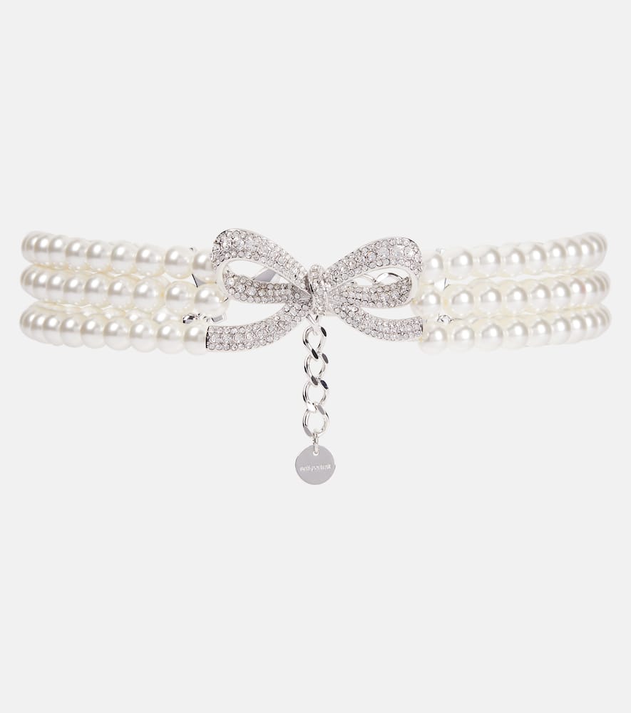 Embellished bow-detail faux pearl choker