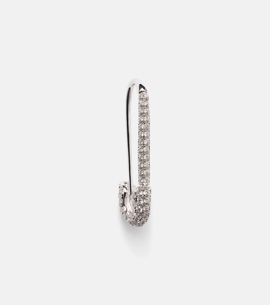 18kt white gold safety pin single earring with diamonds