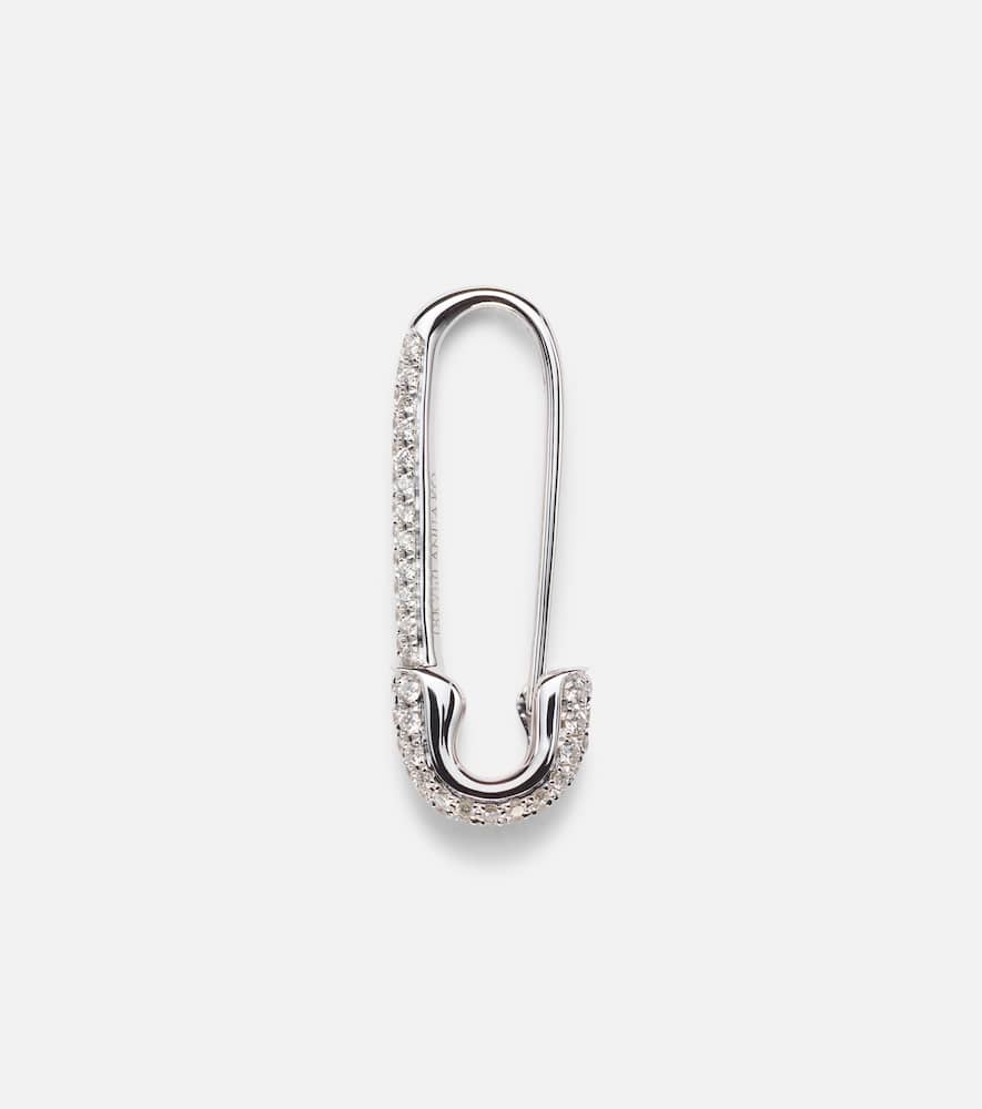 18kt white gold safety pin single earring with diamonds