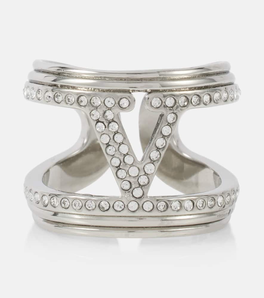 VLogo crystal-embellished ring