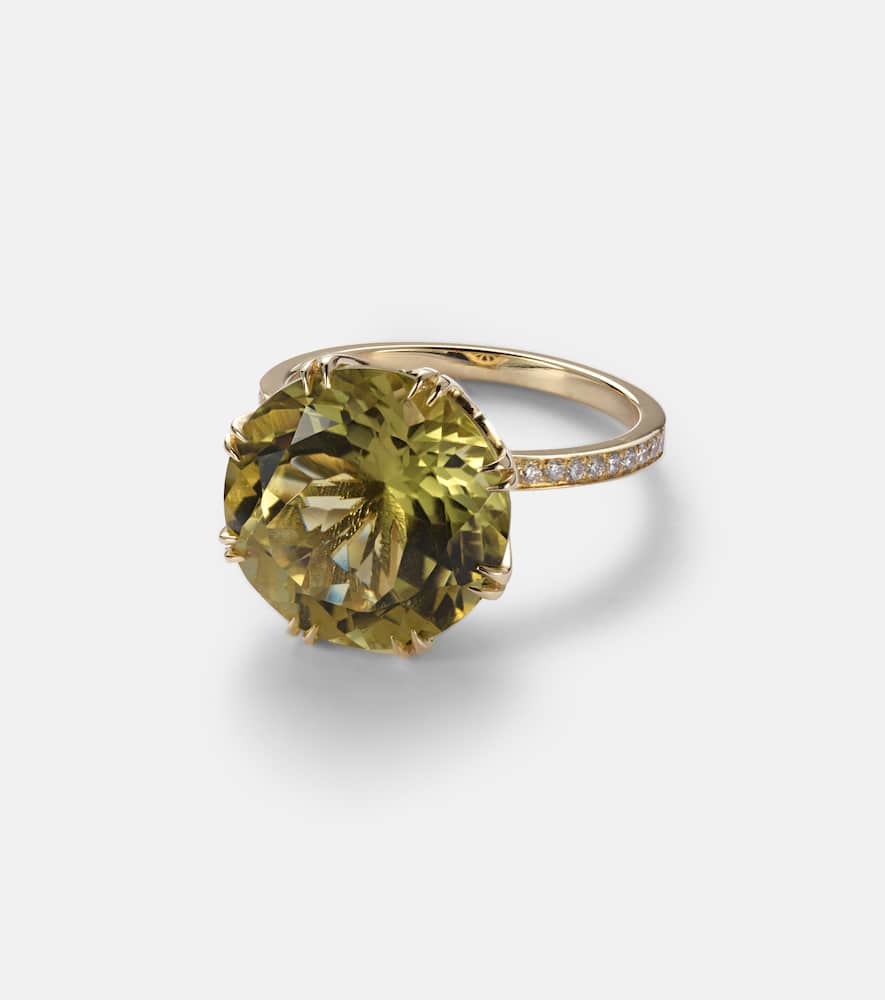18kt gold ring with topaz and diamonds