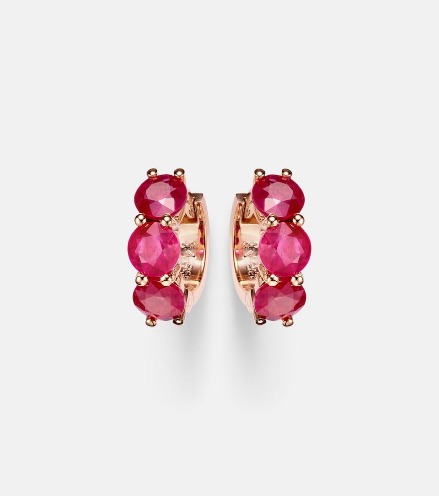 18kt rose gold hoop earrings with rubies