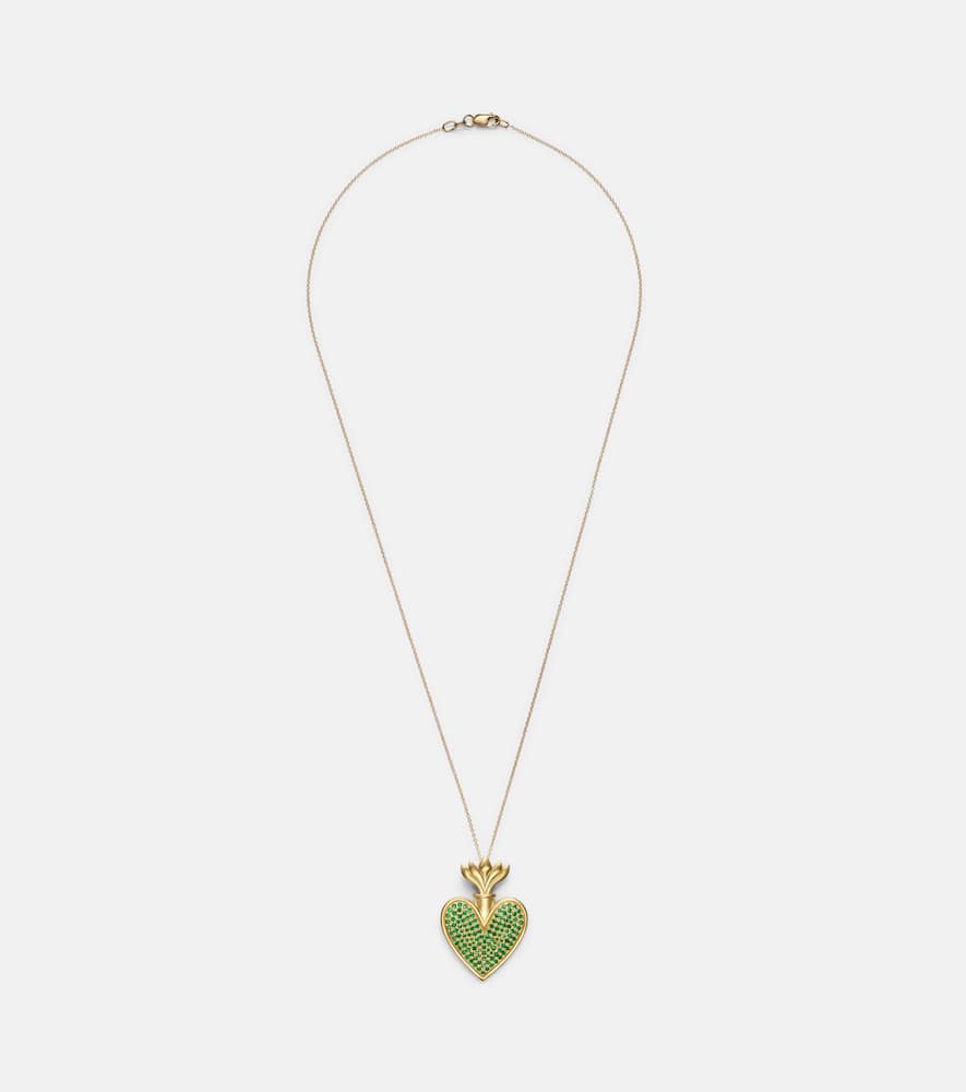 Blowing Heart 18kt gold pendant necklace with Tsavorites