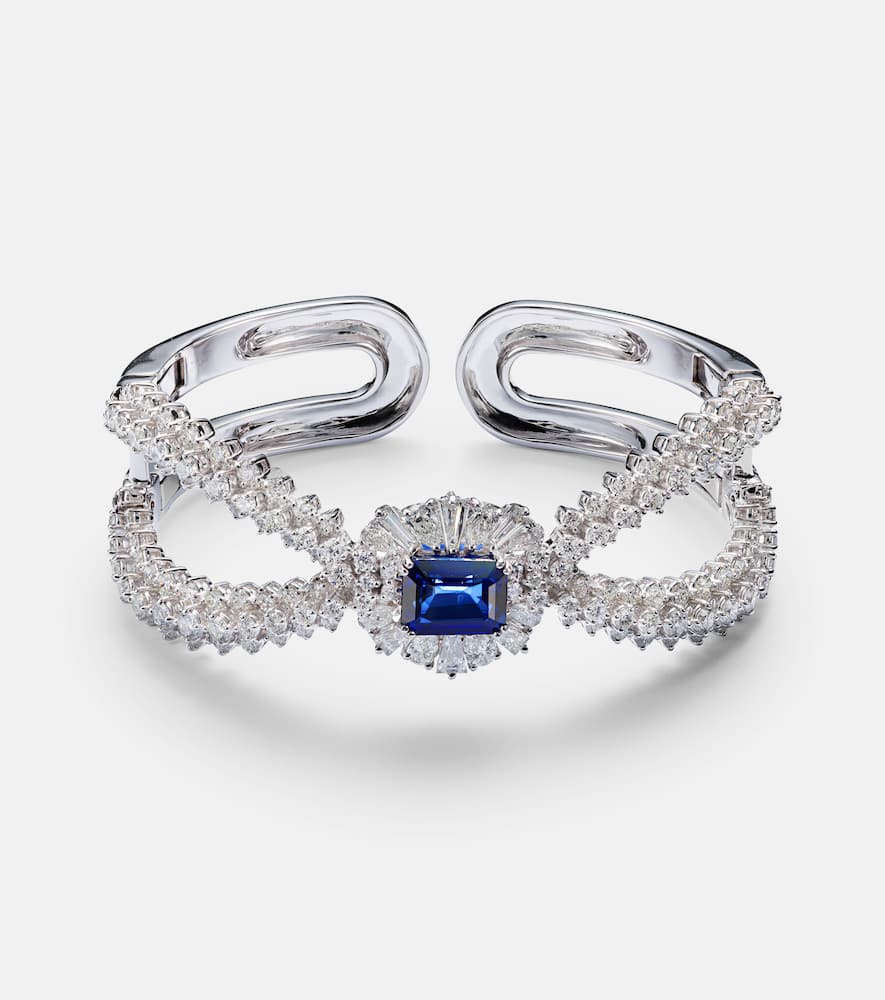 Reign Supreme 18kt white gold bangle with diamonds and sapphire