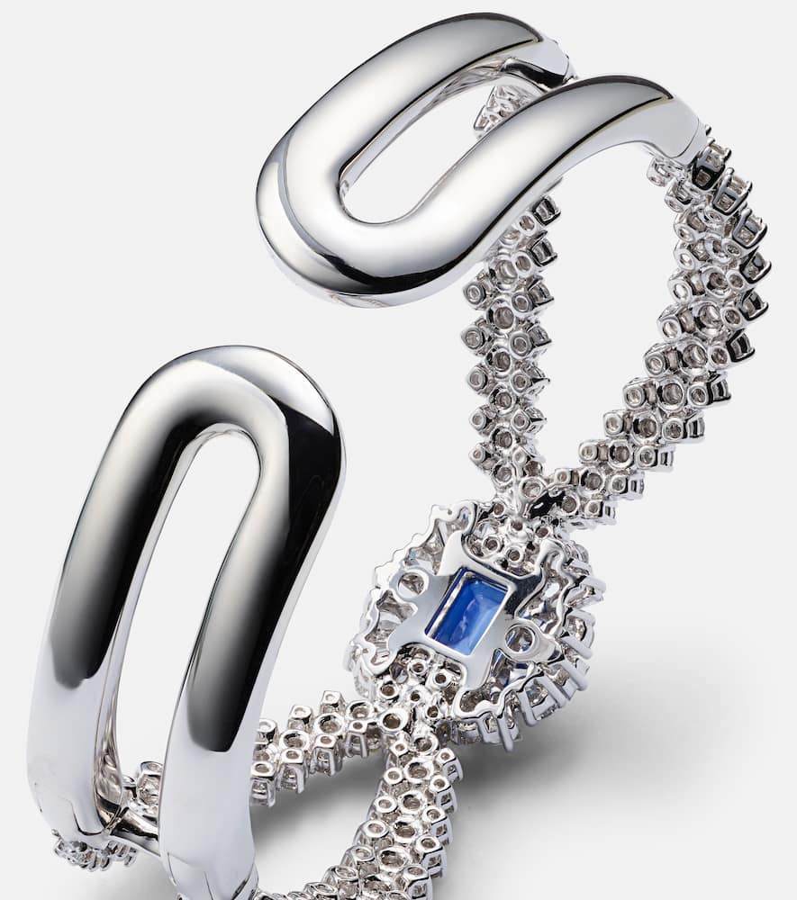 Reign Supreme 18kt white gold bangle with diamonds and sapphire