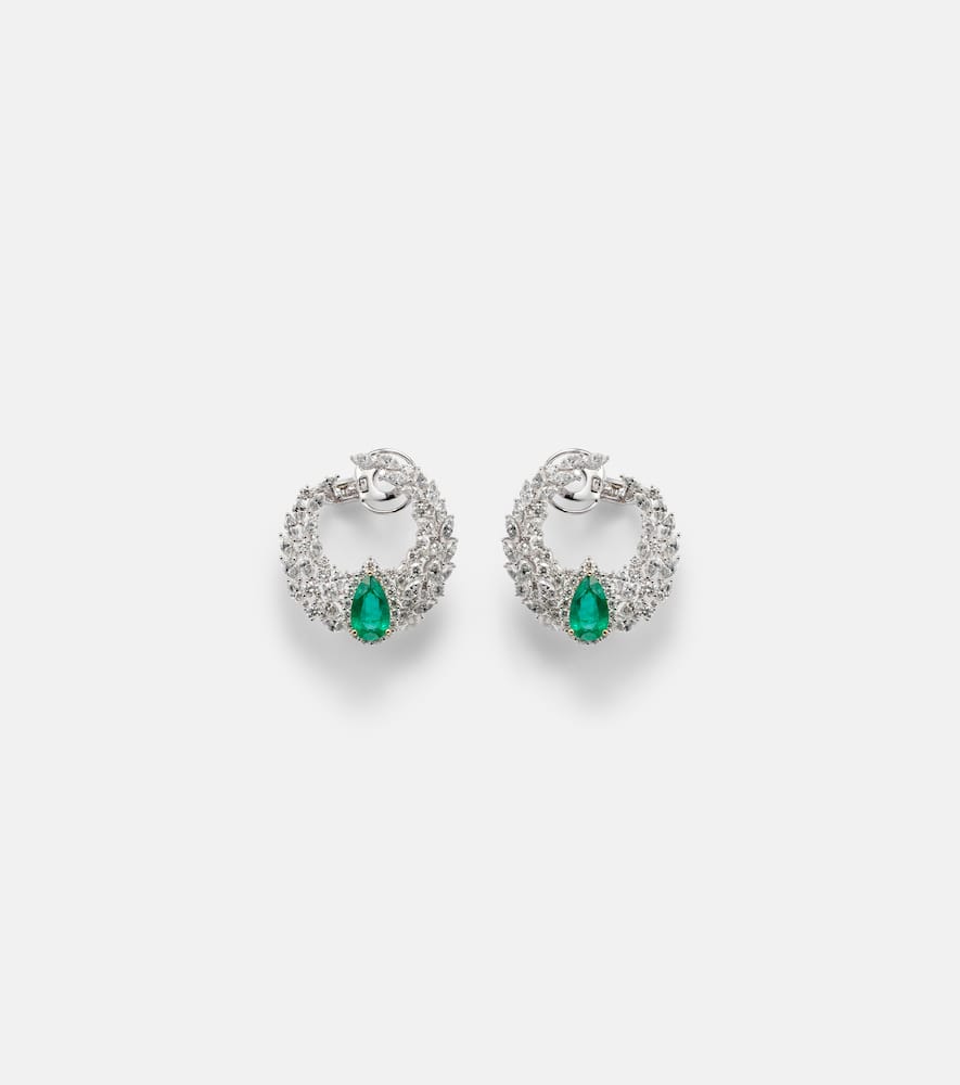 Reign Supreme 18kt white gold earrings with diamonds and emeralds