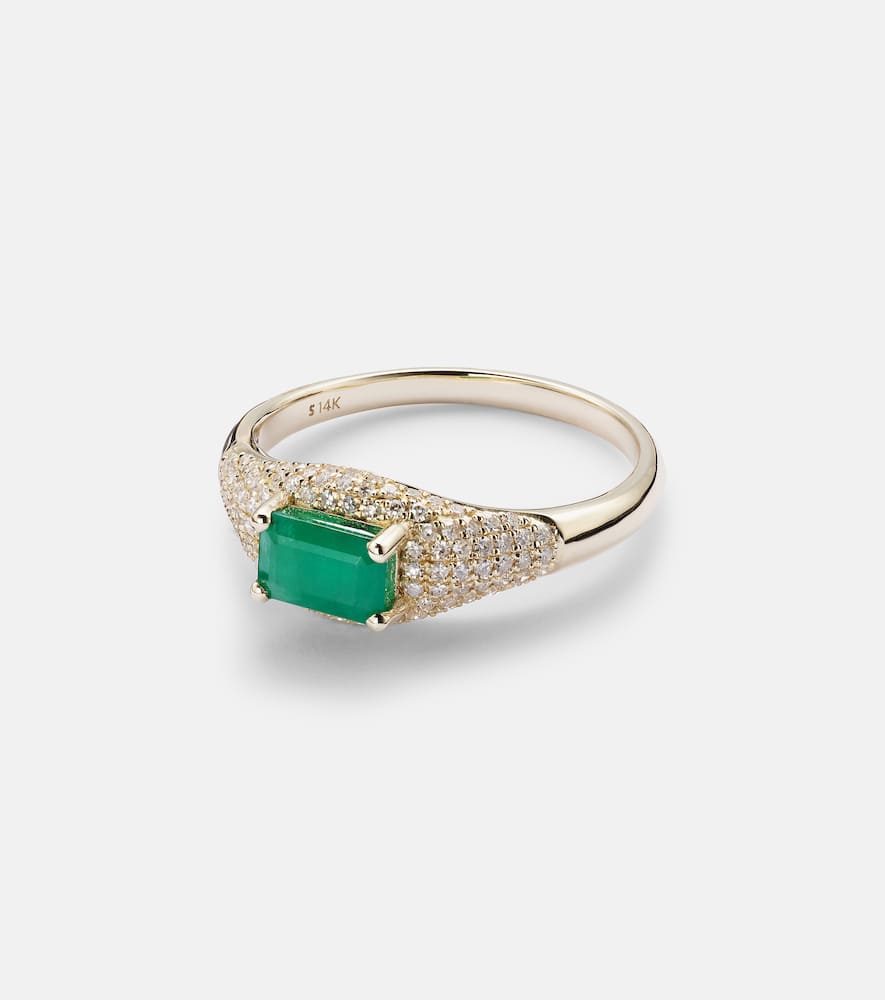 14kt gold ring with emerald and diamonds