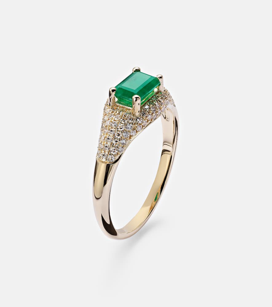 14kt gold ring with emerald and diamonds